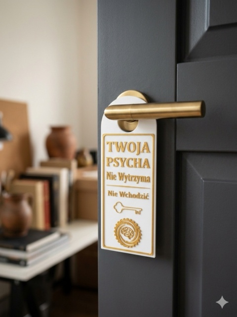 Śmieszna Zawieszka / Tabliczka na Klamkę z Twoim Napisem – Personalizowana (8x20 cm)